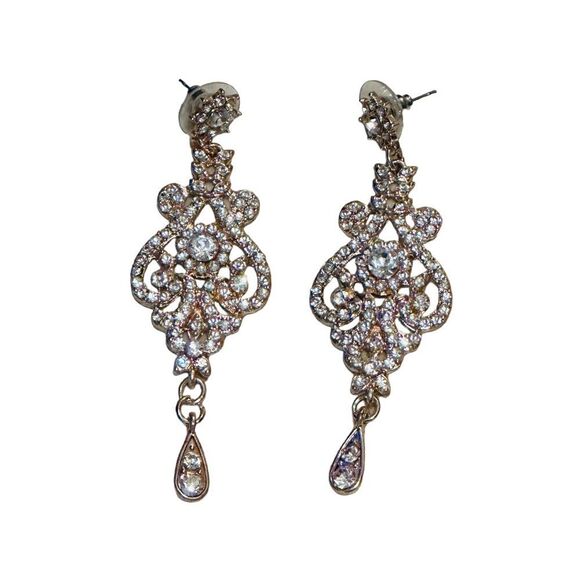 NWT Rose Gold Rhinestone Statement Necklace & Earrings Set - Picture 10 of 16